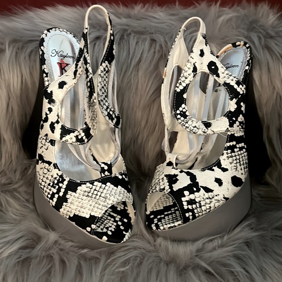 Kayleen Black & White snake print Victoria Heels w/ Silver Platform Y2K size 8.5 - Picture 2 of 15